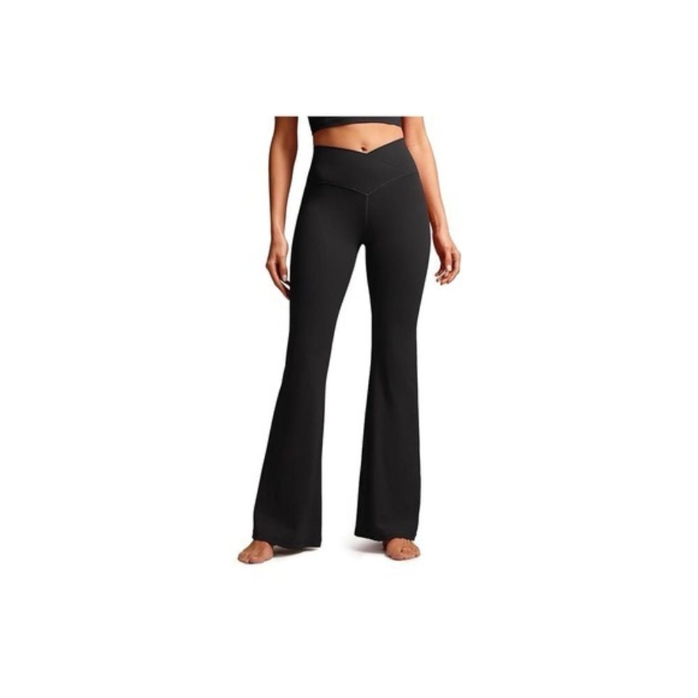Sunzel Women Crossover Waist Flare Leggings Black High Waisted Yoga Pants Size M